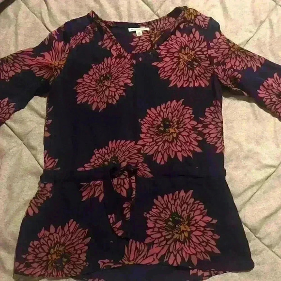 Banana Republic Floral Drawstring Waist Tunic Blouse‎ Size Medium - Picture 1 of 5